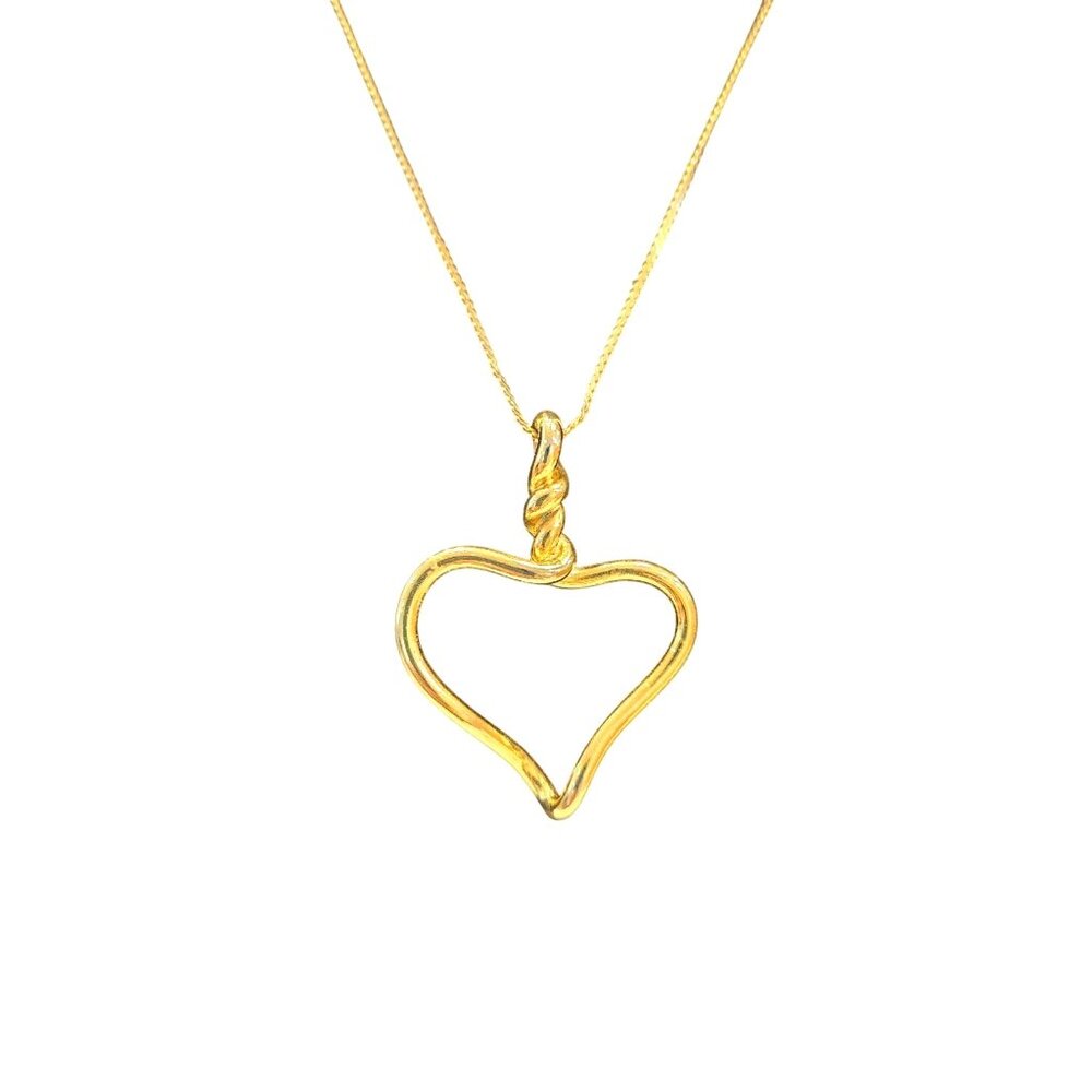Open Heart Pendant Necklace Gold-Tone Twisted Detail Delicate Chain 30"